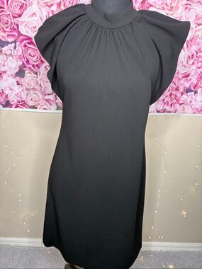 Calvin Klein Black Mock Neck Flutter Sleeve Sheath Dress Knee Length Size 6-171